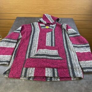 Iguana jack Unisex Mexican Style Hippie Cranberry and Gray Striped Hoodie XLarge
